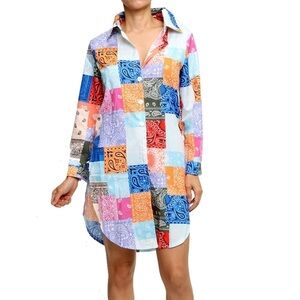 (NWT) SJ STYLE WOMEN'S PATCHWORK PATTERN LONG SLEEVE SHIRT- Size Large